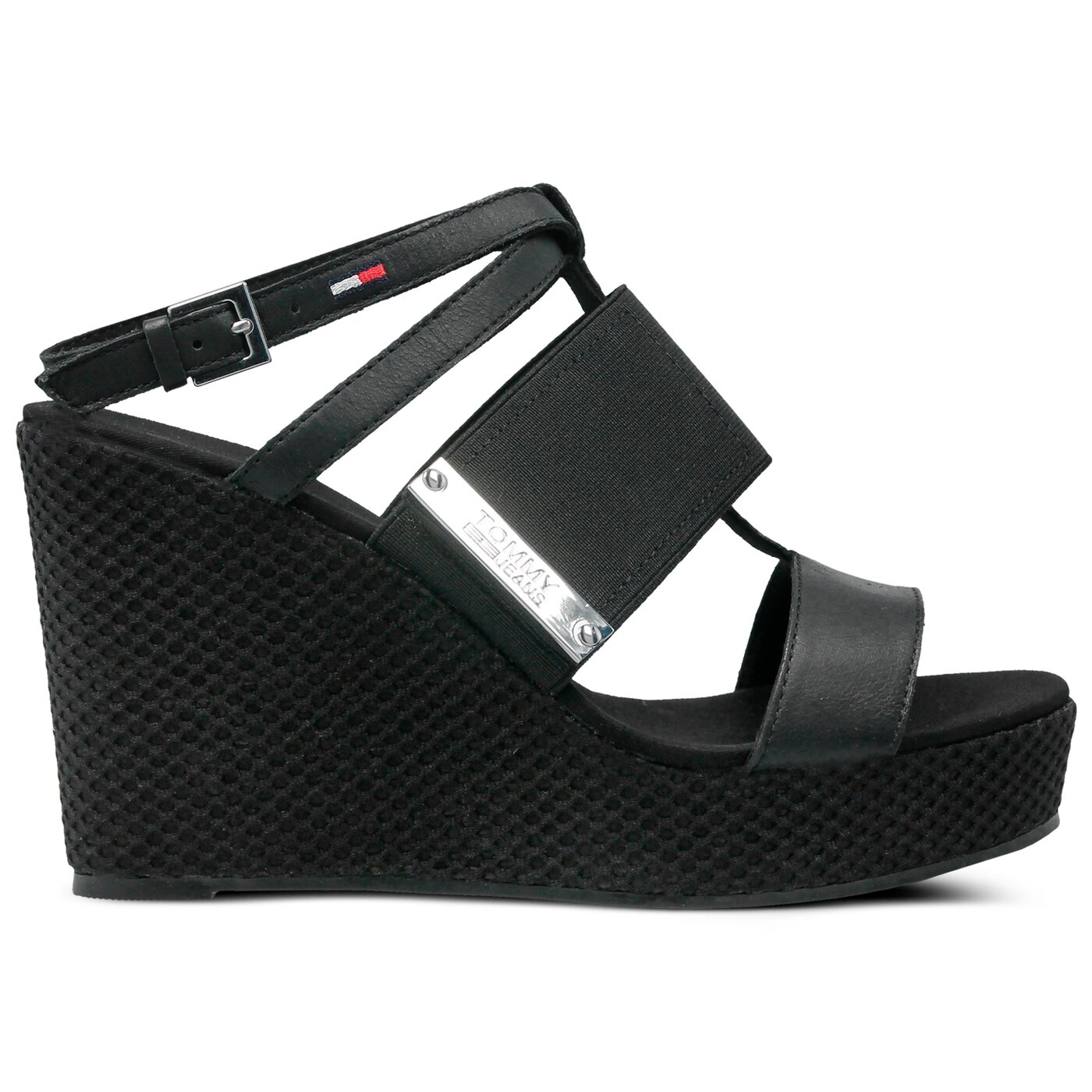 Damskie sandały TOMMY HILFIGER MATERIAL MIX WEDGE SANDAL en0en00048990 kolor czarny