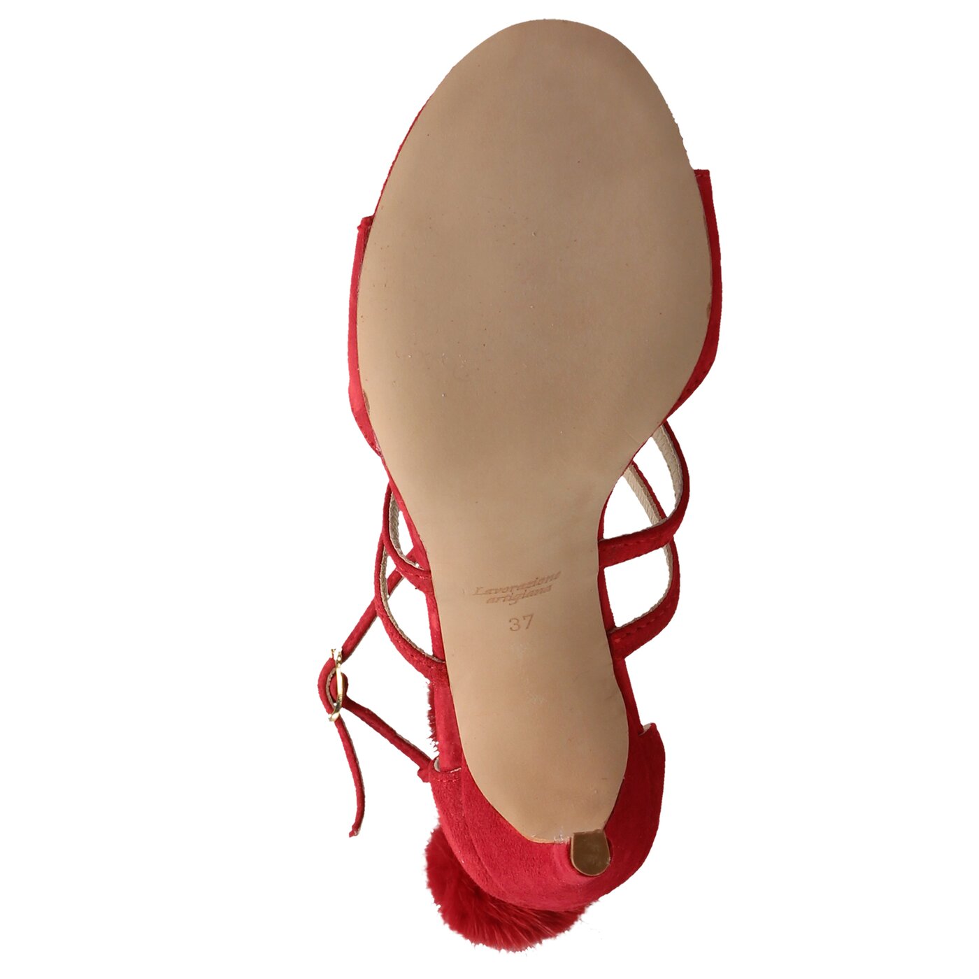 Damskie sandały SYMBIOSIS LISA FUR SANDALS CZERWONE 11080012 kolor czerwony