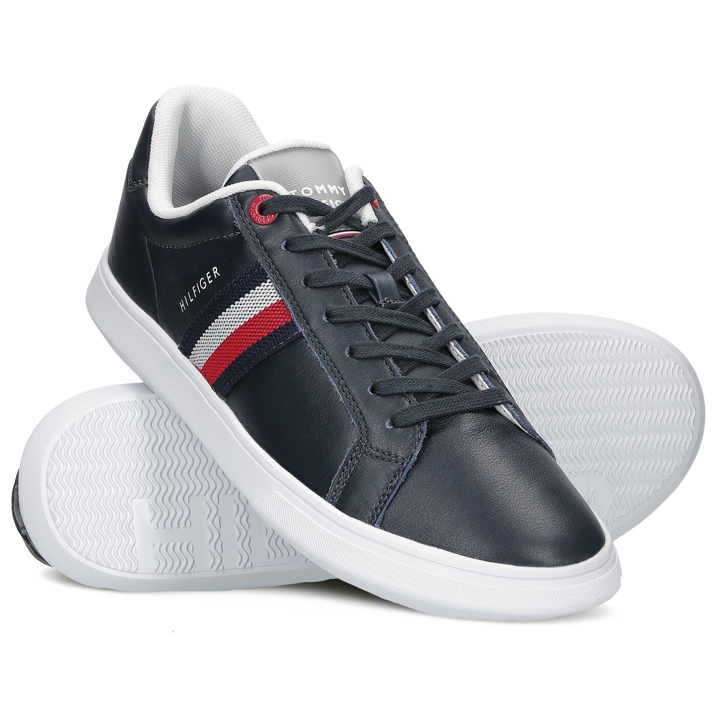 Męskie sneakersy (buty) TOMMY HILFIGER ESSENTIAL LEATHER CUPSOLE fm0fm03424dw5 kolor granatowy