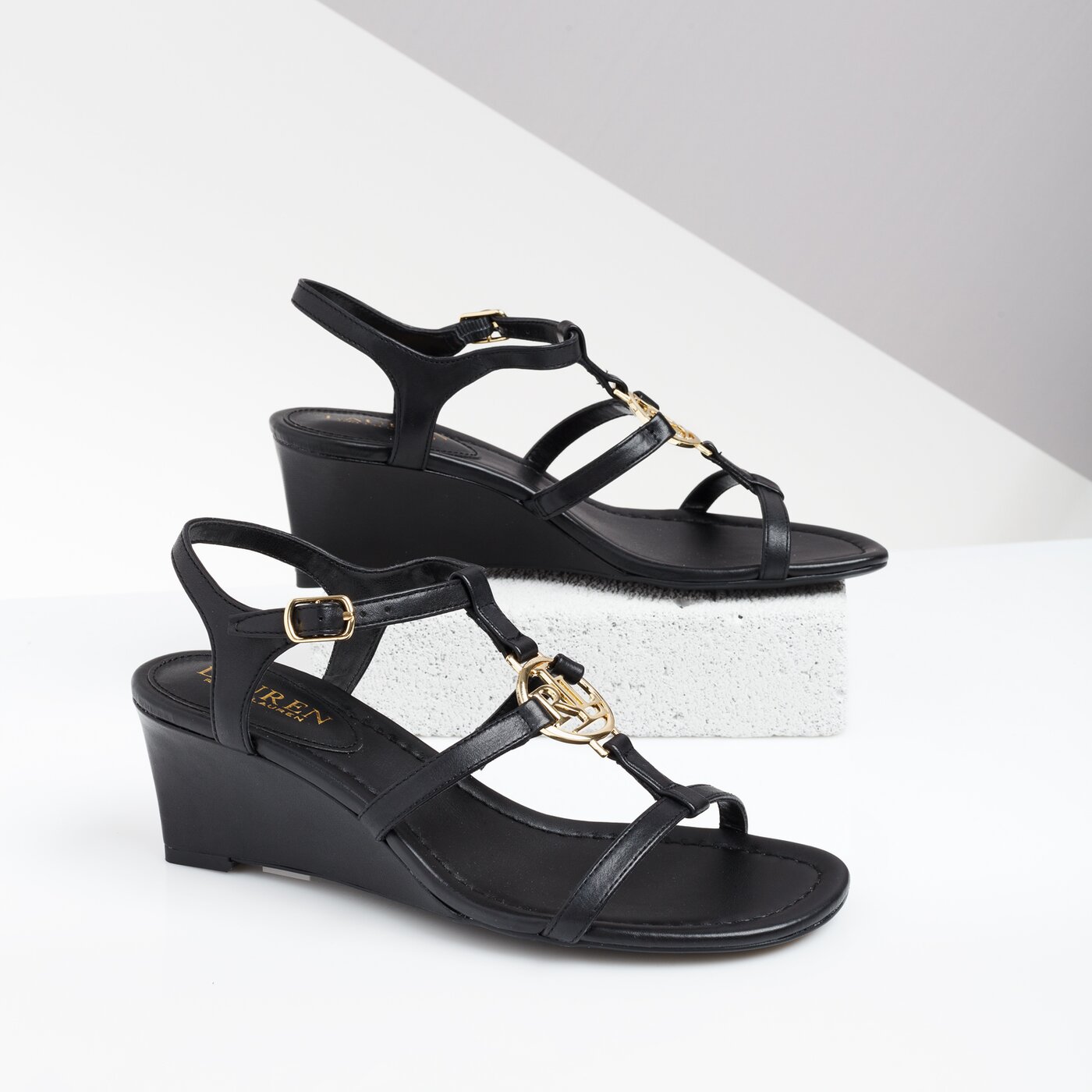 Damskie sandały LAUREN RALPH LAUREN ELINA SANDALS CASUAL WEDGE 802740043001 kolor czarny
