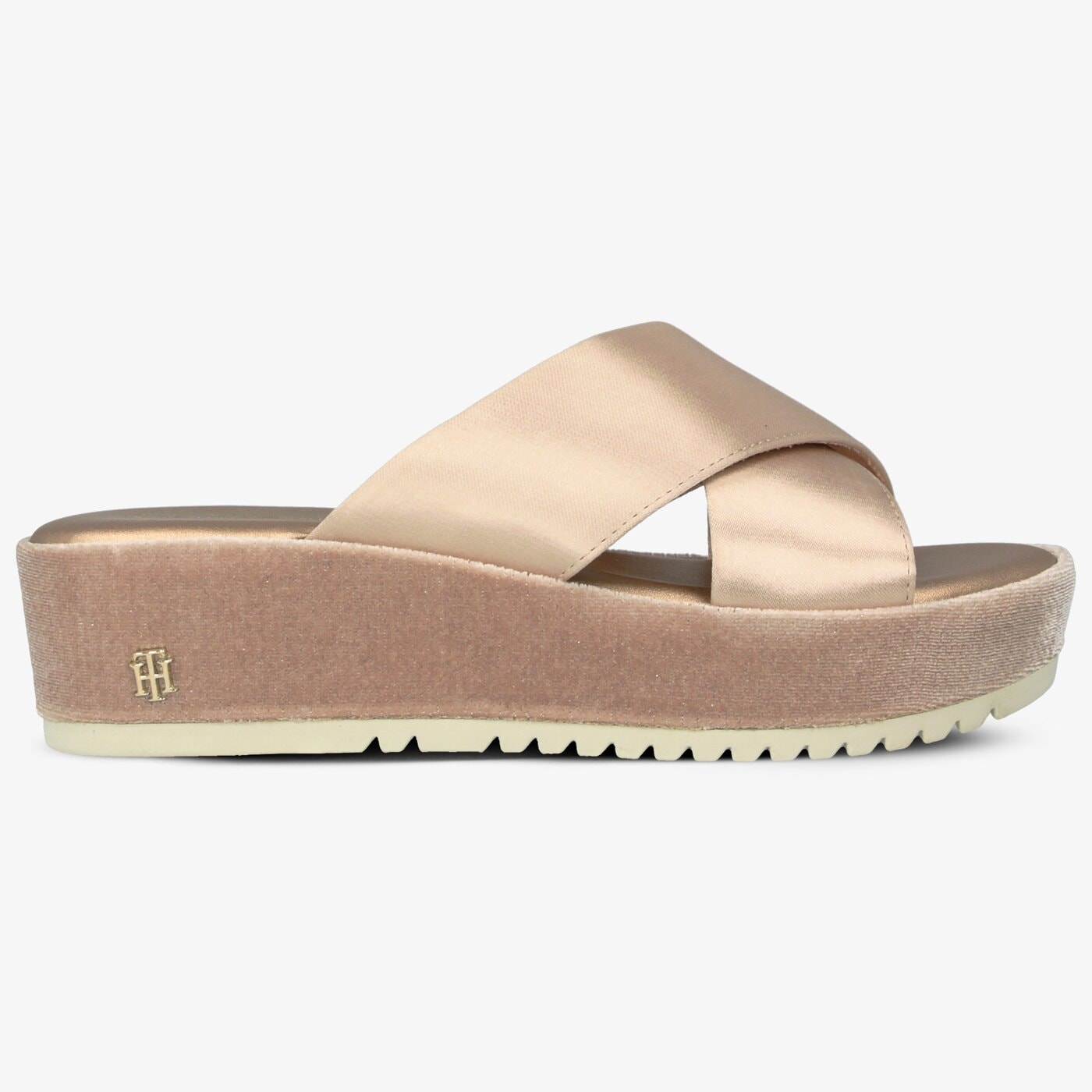 Damskie klapki TOMMY HILFIGER INT JEMILIA 4D SATIN ELEVATED MULE SANDAL fw0fw03842716 kolor beżowy