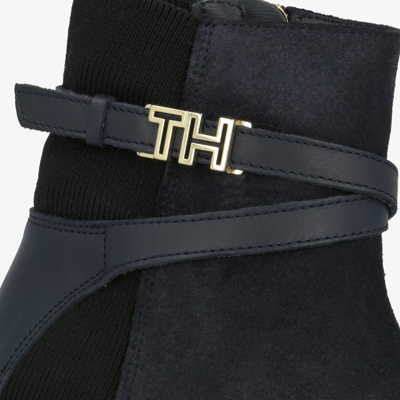 Damskie botki / sztyblety TOMMY HILFIGER TH HARDWARE SUEDE FLAT BOOTIE fw0fw04281403 kolor granatowy