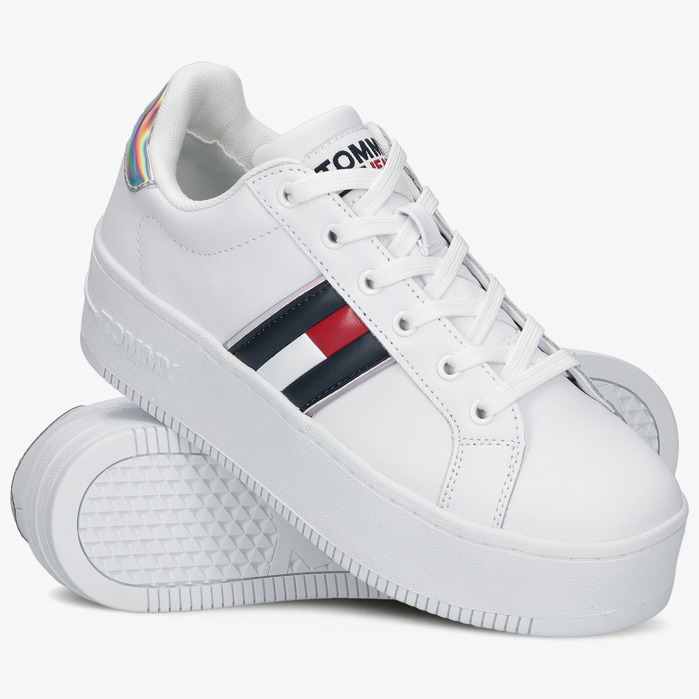 Damskie trampki TOMMY HILFIGER IRIDESCENT ICONIC SNEAKER en0en01353ybr kolor biały