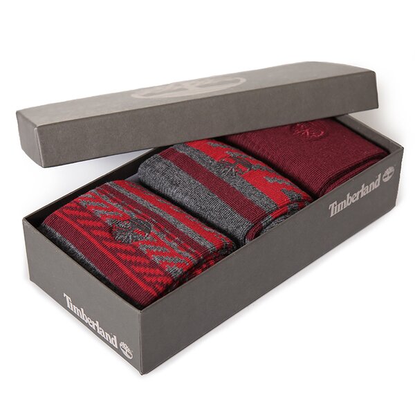 Męskie skarpetki TIMBERLAND SKARPETY 3PP SOCK GIFT BOX j0219211 kolor bordowy