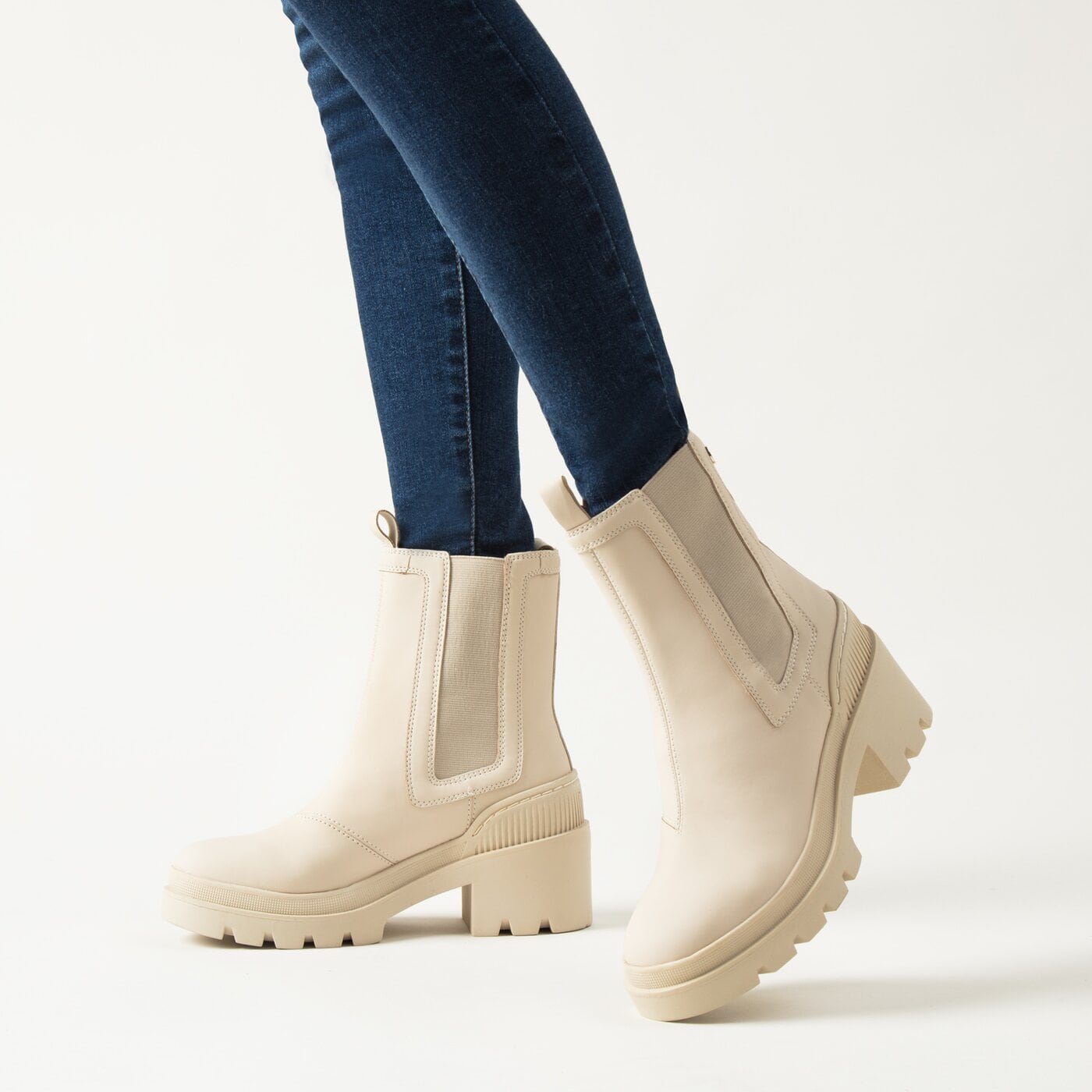 Damskie botki / sztyblety TOMMY HILFIGER HEELED CHELSEY BOOT BIO fw0fw06677aci kolor beżowy