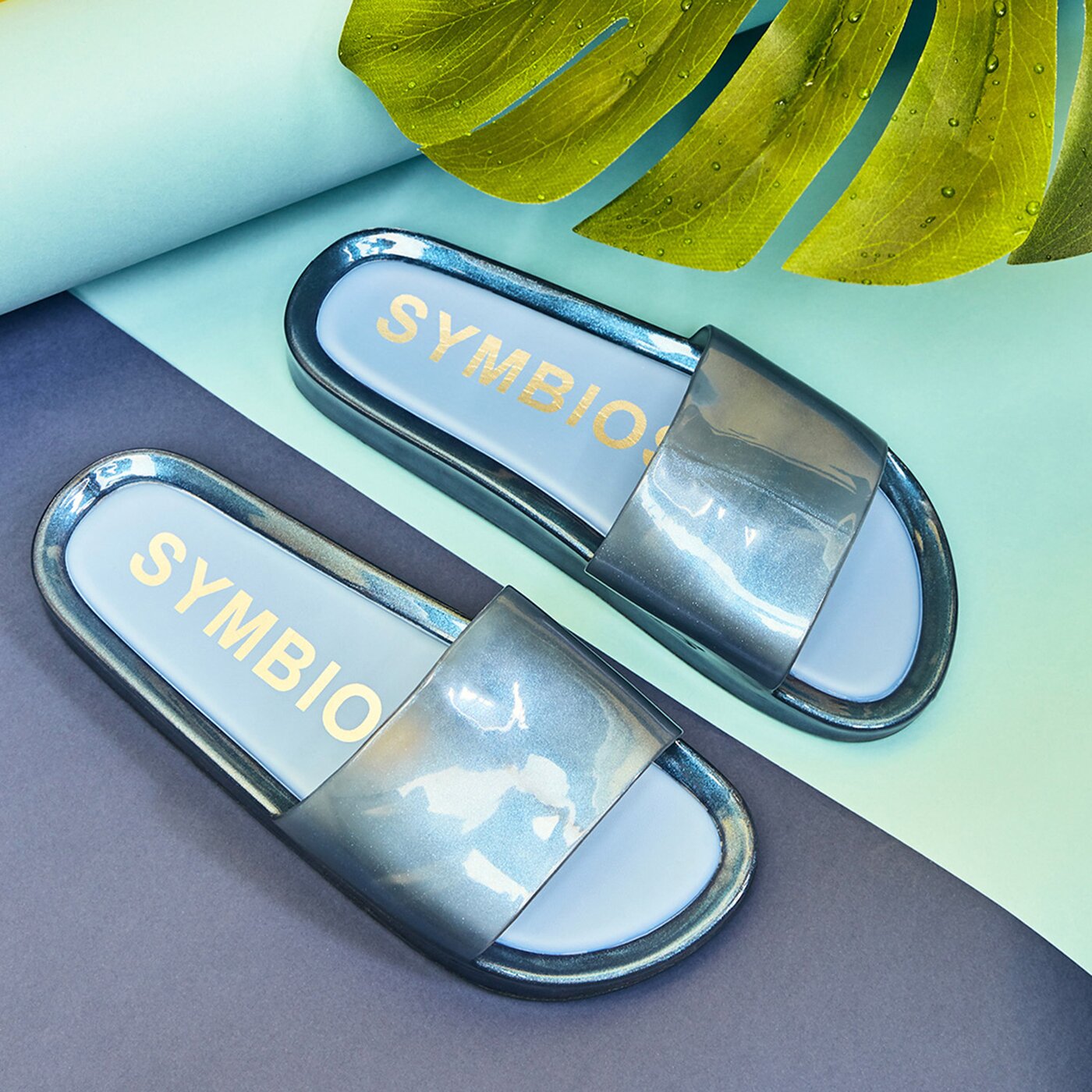 Damskie klapki SYMBIOSIS KATIA SLIDES  syws119006 kolor niebieski