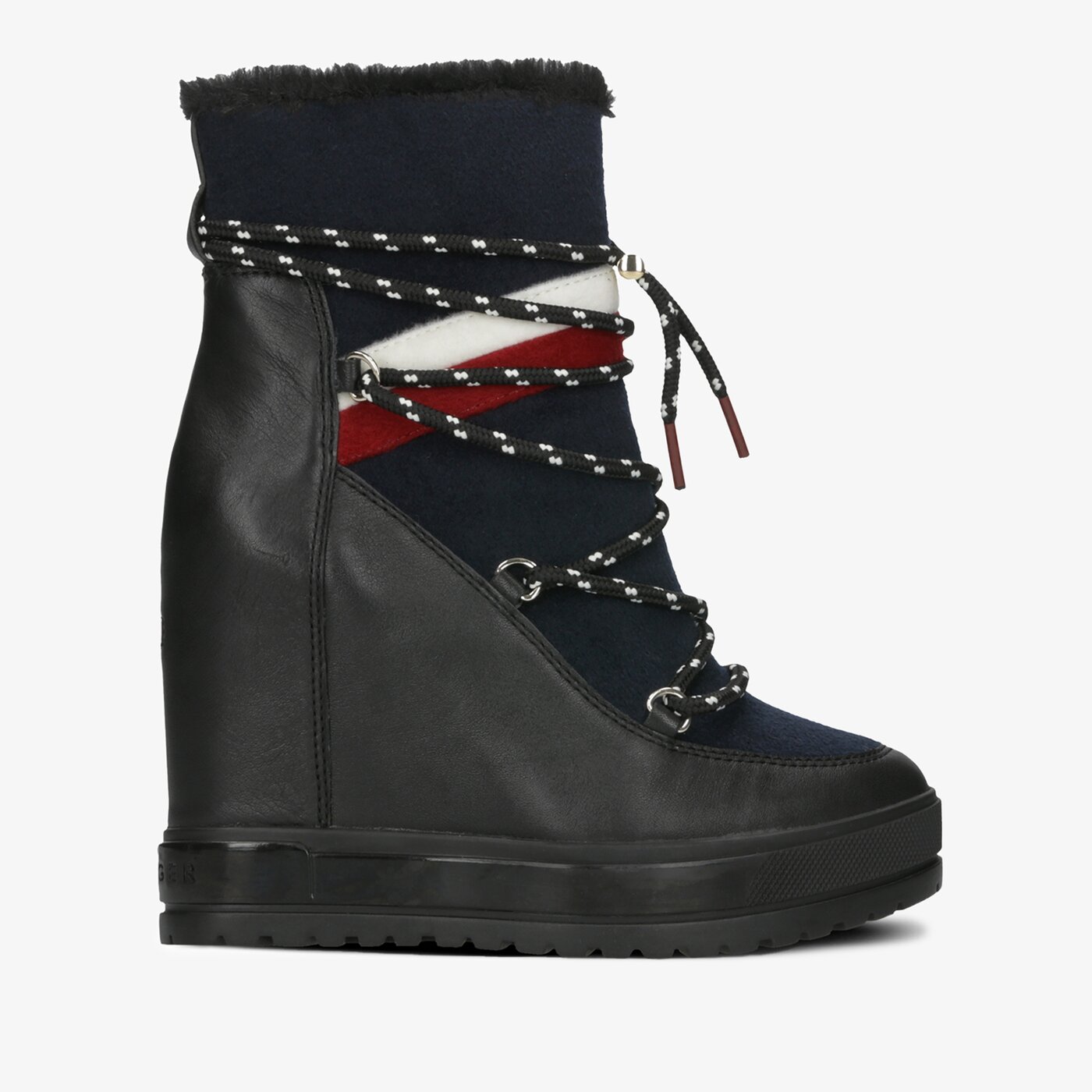 Damskie botki / sztyblety TOMMY HILFIGER MODERN SPORTY WEDGE BOOTIE fw0fw04508bds kolor granatowy