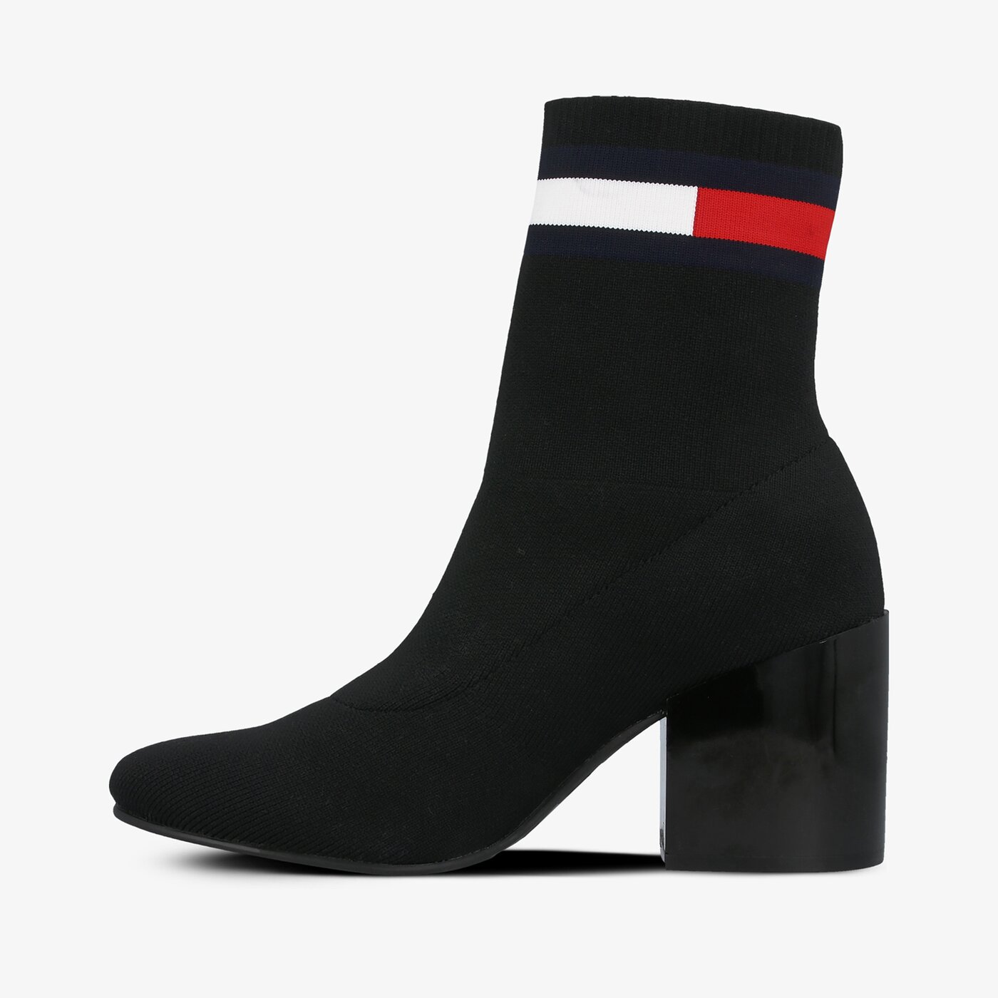 Damskie botki / sztyblety TOMMY HILFIGER ROCIO 2D FLAG SOCK MID HEEL BOOT en0en00699bds kolor czarny