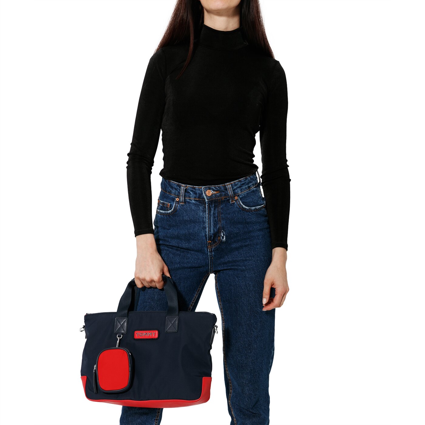 Damska torebka TOMMY HILFIGER TOREBKA VARSITY NYLON SMALL TOTE aw0aw06123901 kolor granatowy