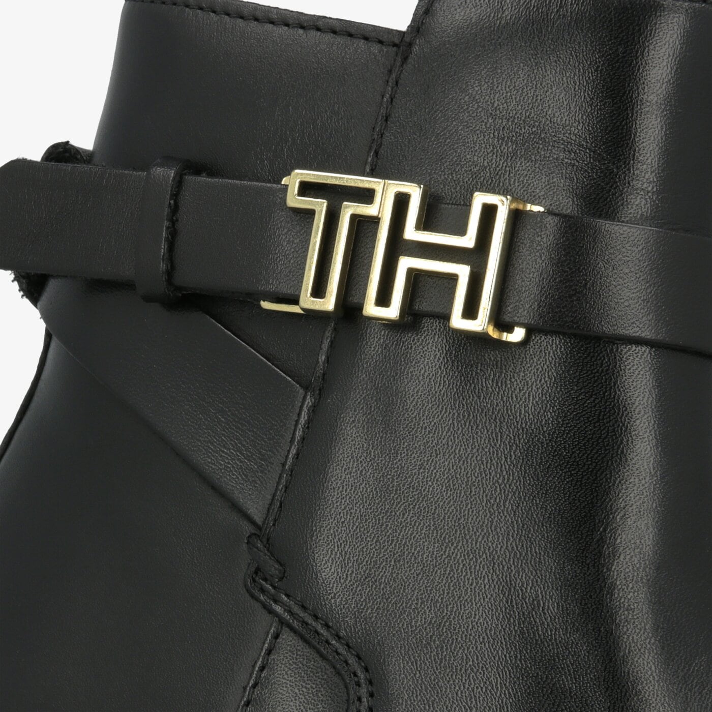 Damskie botki / sztyblety TOMMY HILFIGER TH HARDWARE LEATHER FLAT BOOTIE fw0fw04280990 kolor czarny