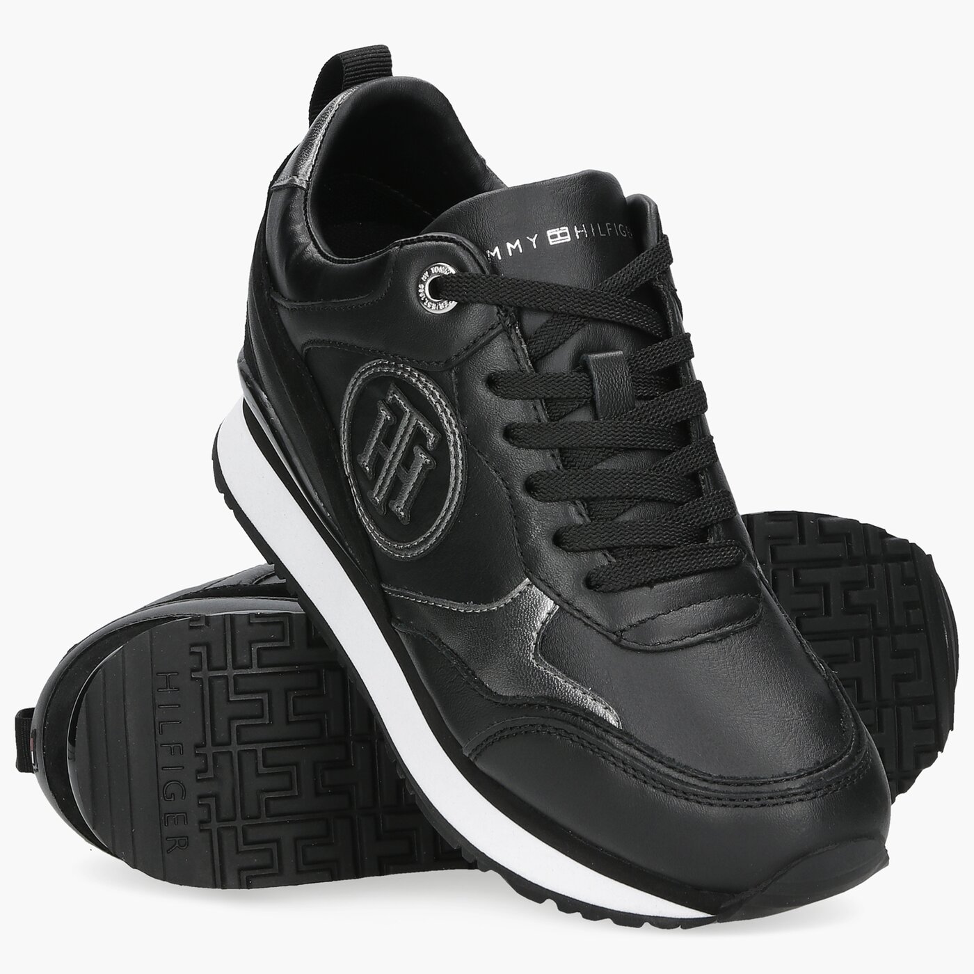 Damskie sneakersy (buty) TOMMY HILFIGER METALLIC DRESSY WEDGE SNEAKER fw0fw05801bds kolor czarny