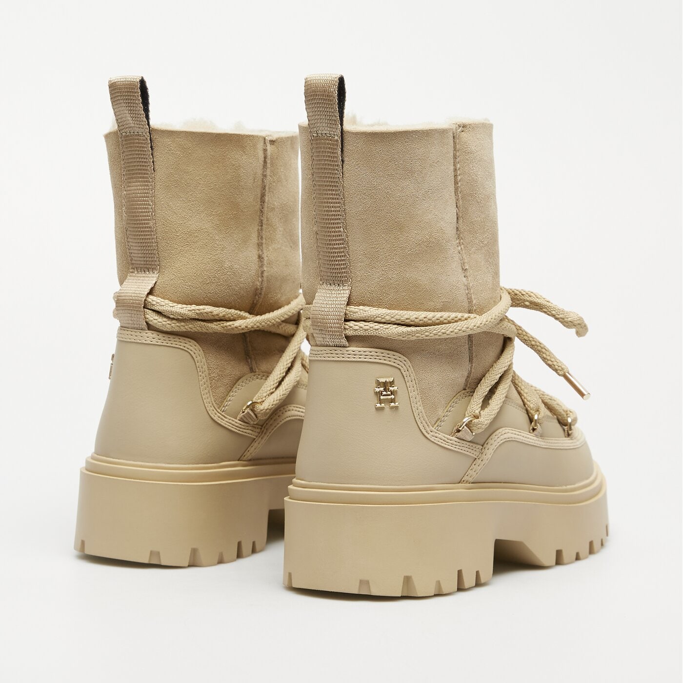 Damskie śniegowce TOMMY HILFIGER REAL SHEARLING LACE-UP fw0fw08085aeg kolor beżowy