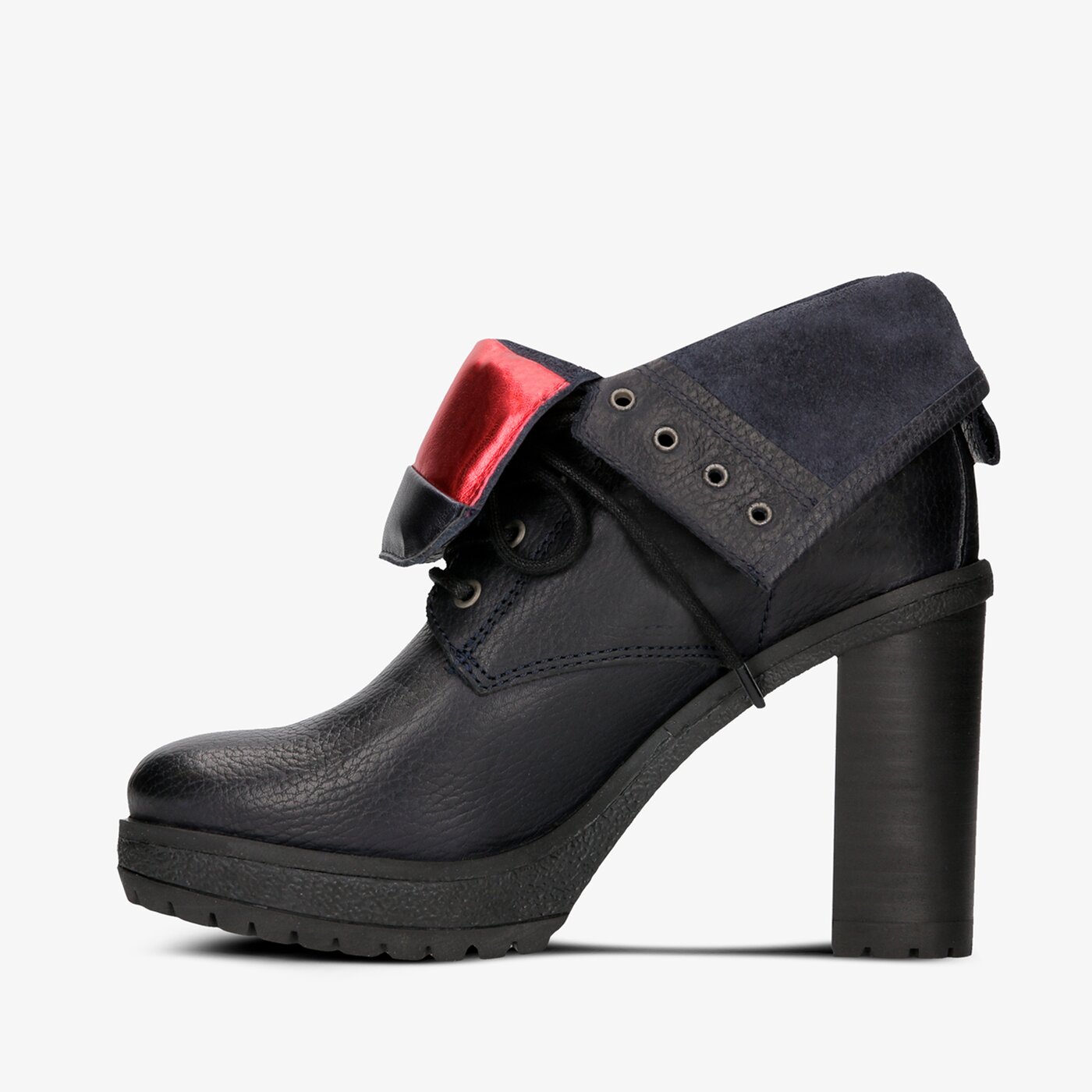 Damskie botki / sztyblety TOMMY HILFIGER BIG FLAG LACE UP HEELED BOOT en0en00252990 kolor czarny