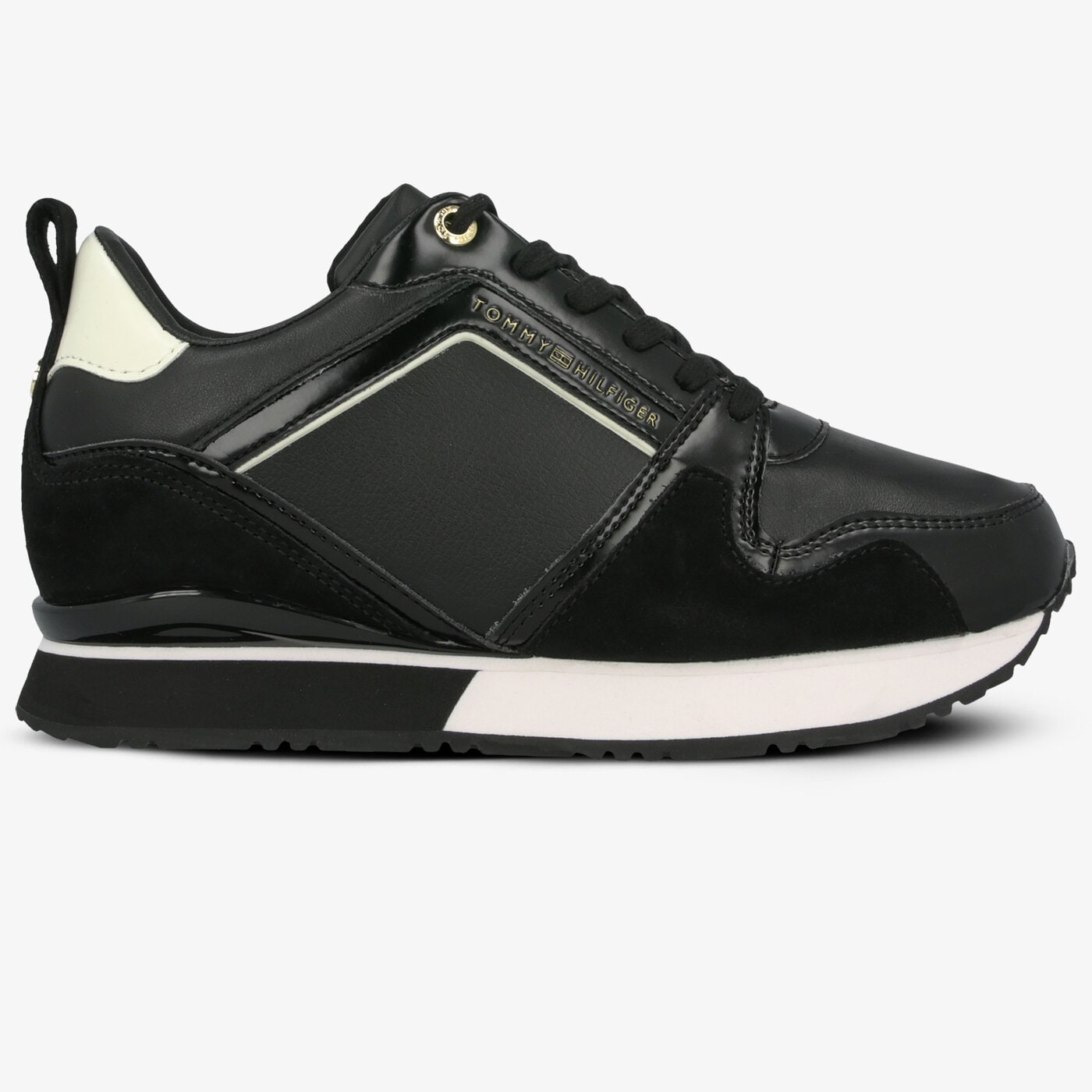 Damskie sneakersy (buty) TOMMY HILFIGER LEATHER WEDGE SNEAKER fw0fw04420990 kolor czarny