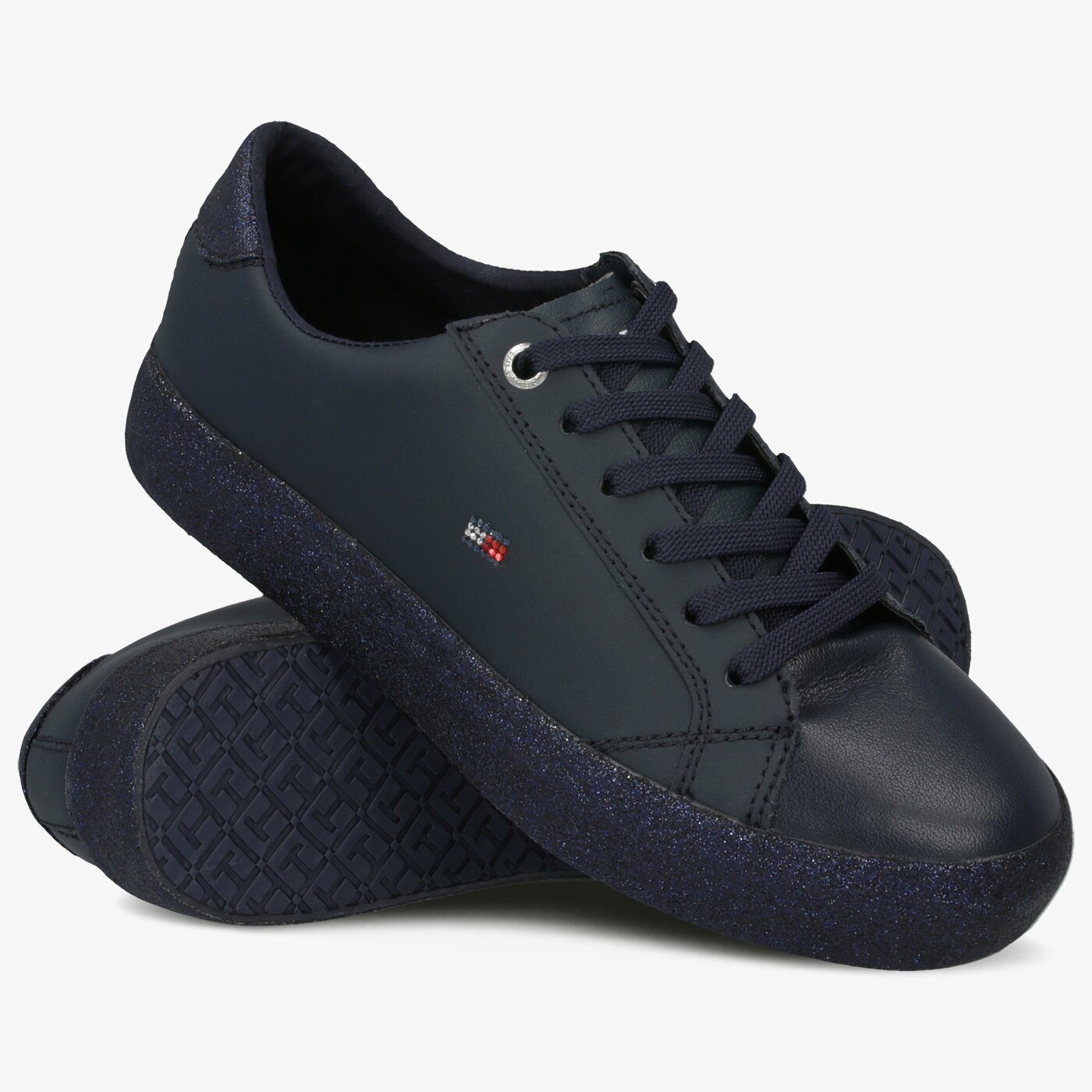 Damskie trampki TOMMY HILFIGER CORPORATE CRYSTAL DRESS SNEAKER fw0fw04296403 kolor granatowy