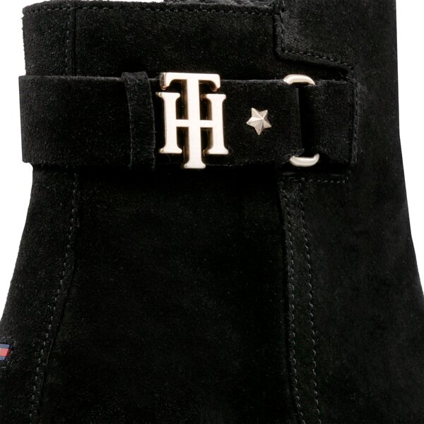 Damskie botki / sztyblety TOMMY HILFIGER TH BUCKLE MID HEEL BOOT SUEDE fw0fw03629990 kolor czarny