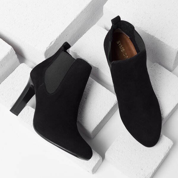 Damskie botki / sztyblety SYMBIOSIS BLAIR BOOTS ZAMSZ CZARNE 925002 kolor czarny