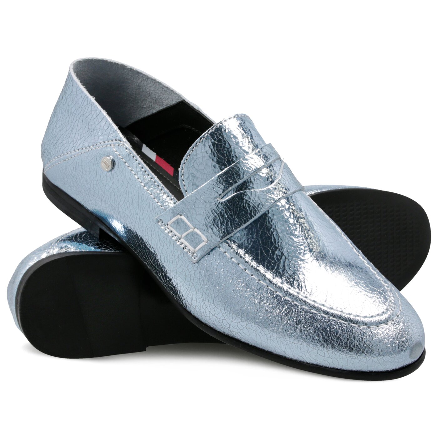 Damskie espadryle TOMMY HILFIGER DORIS CRACKLE METALLIC FLAT LOAFER fw0fw03929447 kolor srebrny