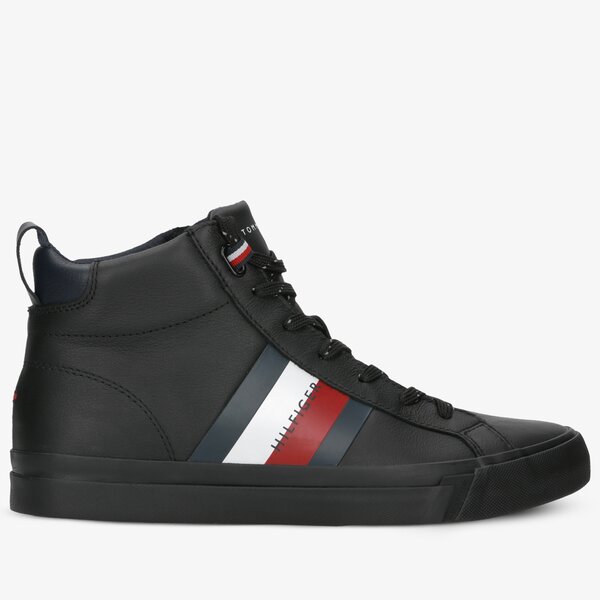 Męskie trampki TOMMY HILFIGER FLAG DETAIL LEATHER SNEAKER HIGH fm0fm02371990 kolor czarny