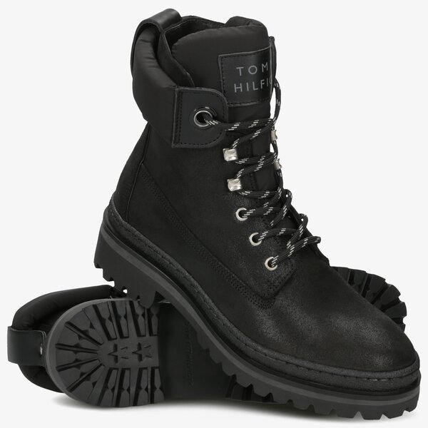 Damskie botki / sztyblety TOMMY HILFIGER SPORTY OUTDOOR LACE UP BOOTIE fw0fw04343bds kolor czarny