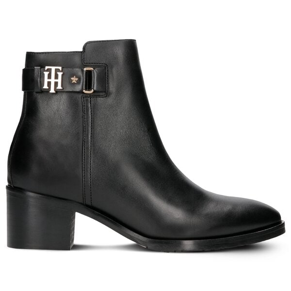 Damskie botki / sztyblety TOMMY HILFIGER TH BUCKLE MID HEEL BOOT LEATHER fw0fw03630990 kolor czarny