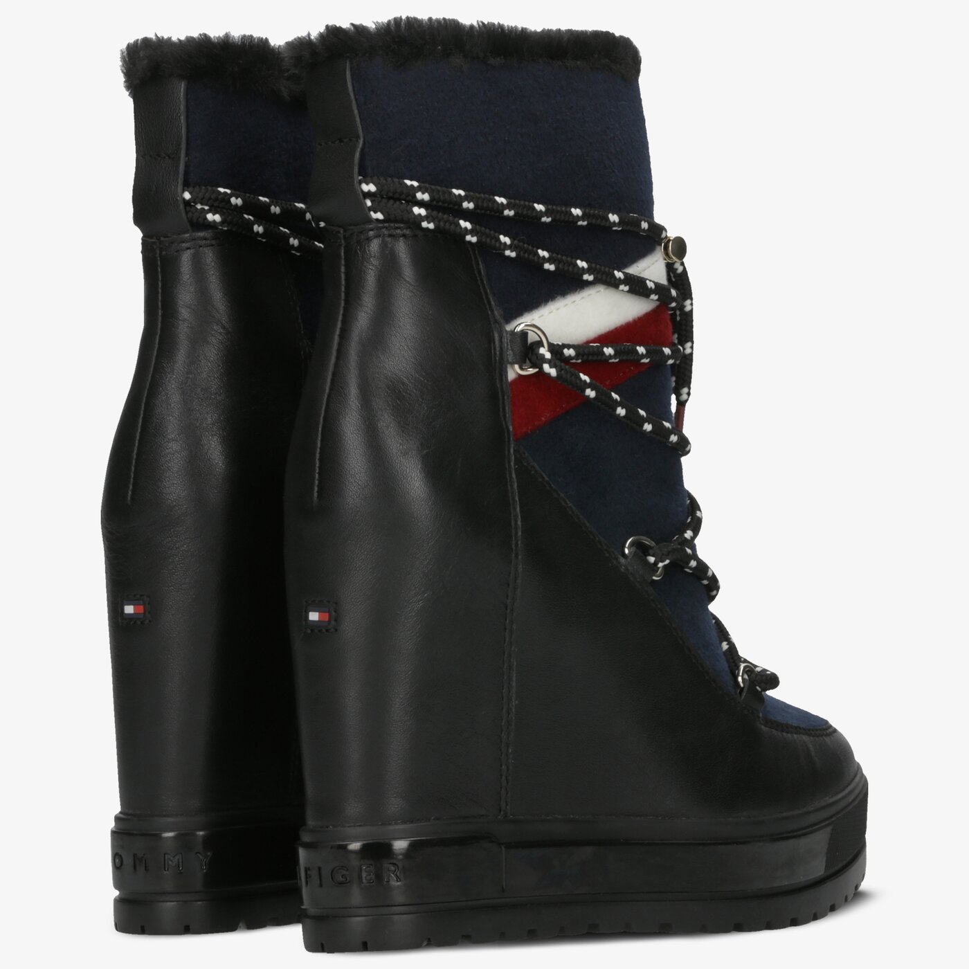 Damskie botki / sztyblety TOMMY HILFIGER MODERN SPORTY WEDGE BOOTIE fw0fw04508bds kolor granatowy