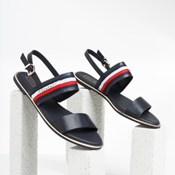 Damskie sandały TOMMY HILFIGER JENNIFER 34C FLAT SANDAL CORPORATE RIBBON fw0fw04049403 kolor granatowy