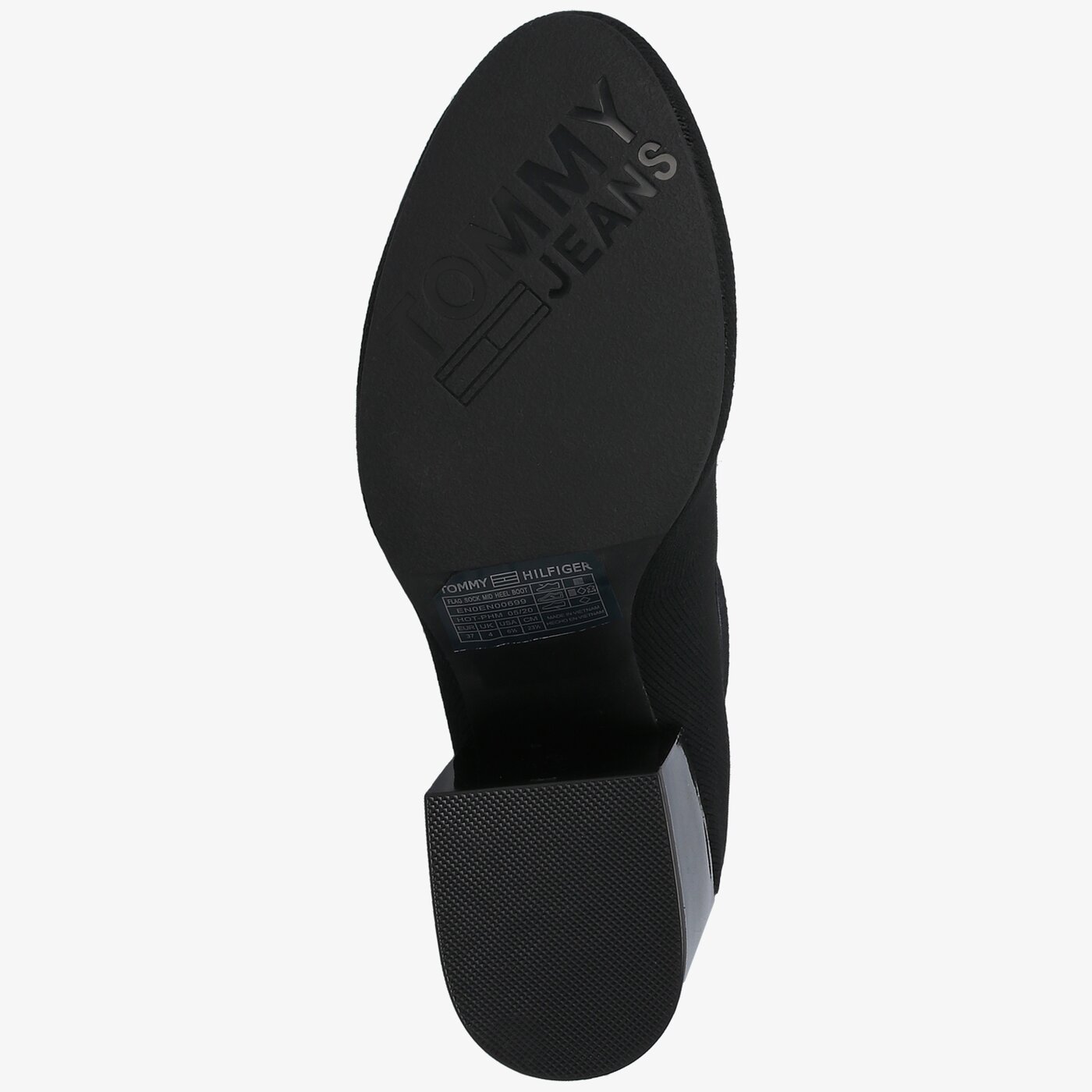 Damskie botki / sztyblety TOMMY HILFIGER ROCIO 2D FLAG SOCK MID HEEL BOOT en0en00699bds kolor czarny