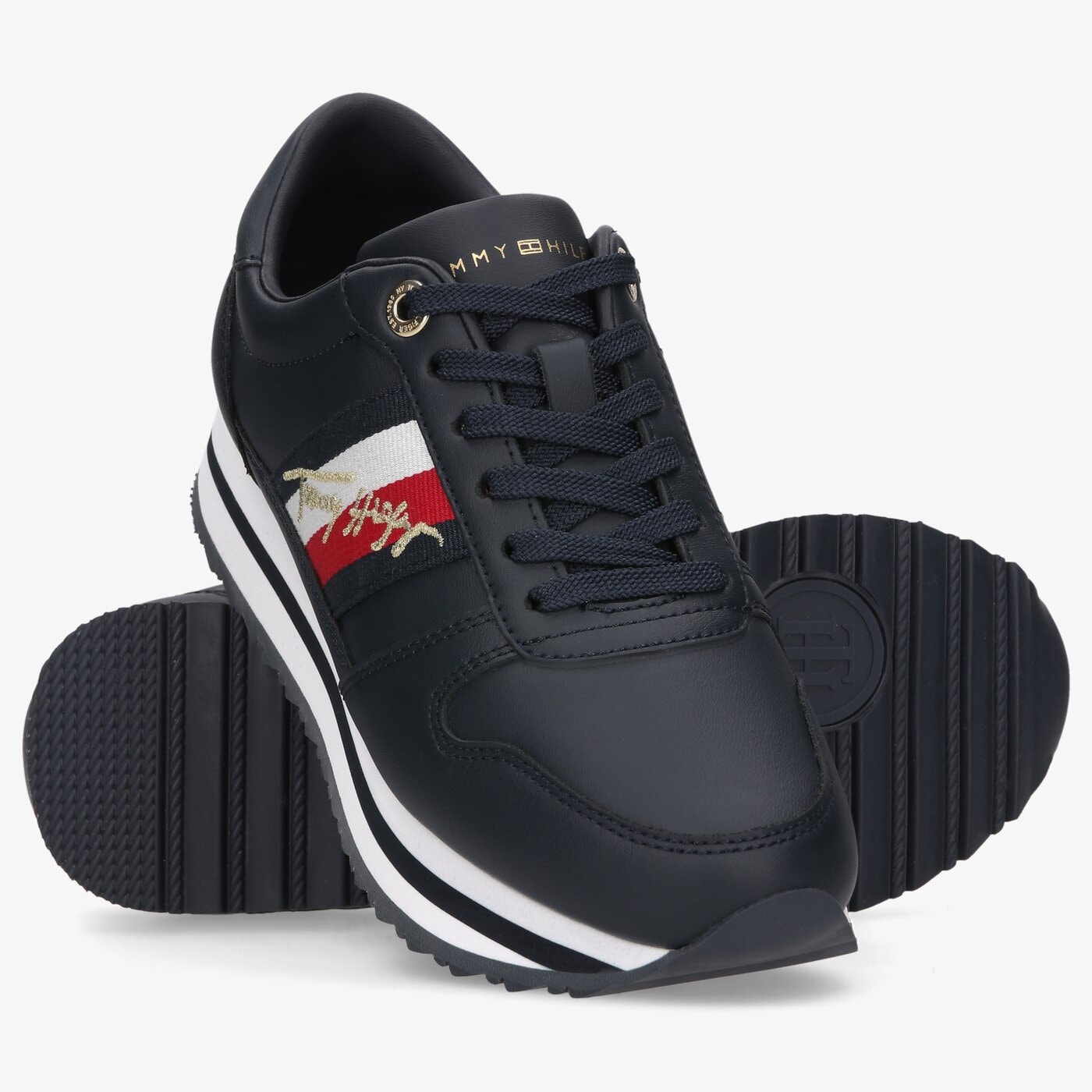 Damskie sneakersy (buty) TOMMY HILFIGER TH SIGNATURE RUNNER SNEAKER fw0fw05218dw5 kolor granatowy