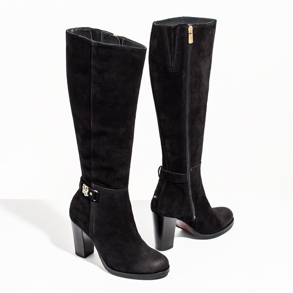 Damskie kozaki TOMMY HILFIGER BASIC HIKING HEELED BOOT SUEDE fw0fw03631990 kolor czarny
