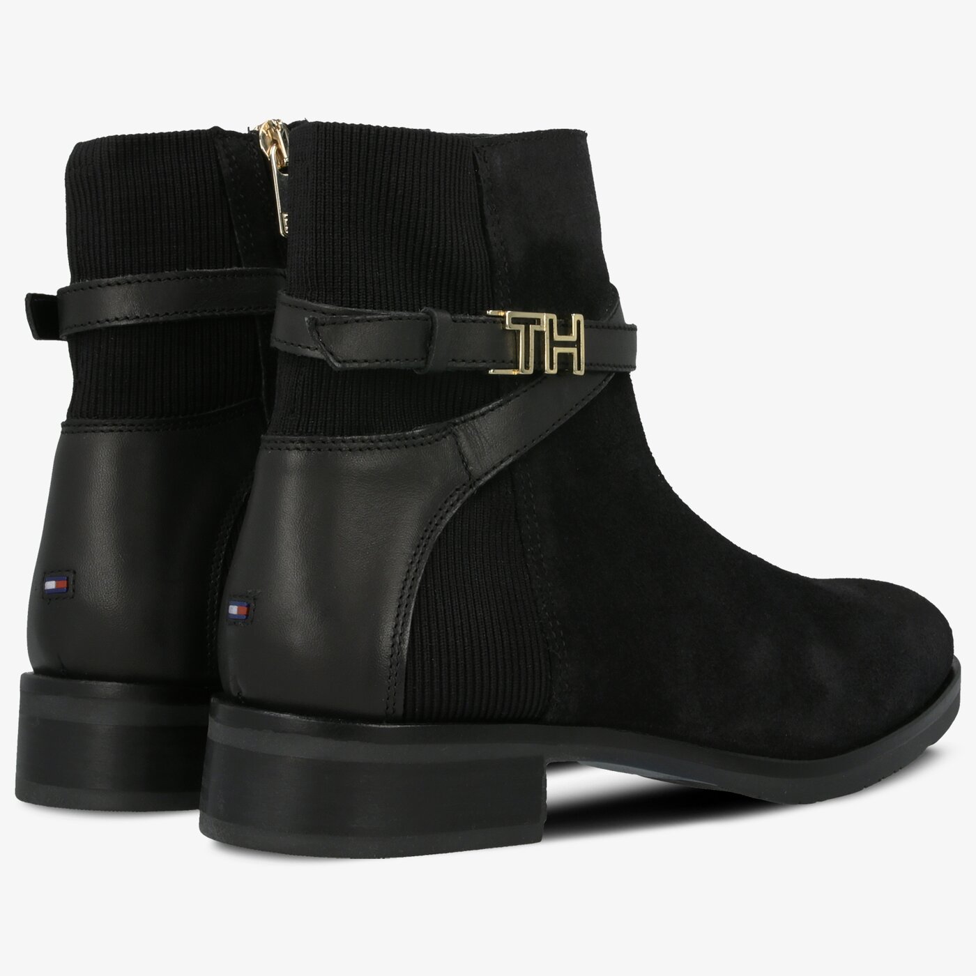 Damskie botki / sztyblety TOMMY HILFIGER TH HARDWARE SUEDE FLAT BOOTIE fw0fw04281990 kolor czarny