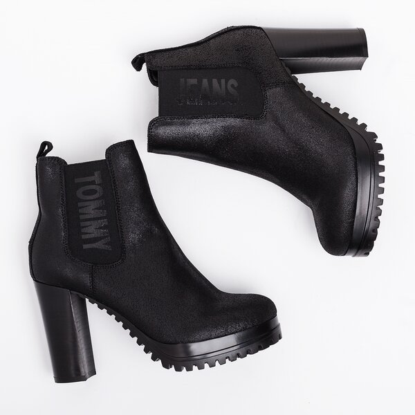 Damskie botki / sztyblety TOMMY HILFIGER METALLIC HEELED CHELSEA BOOT en0en00250990 kolor czarny