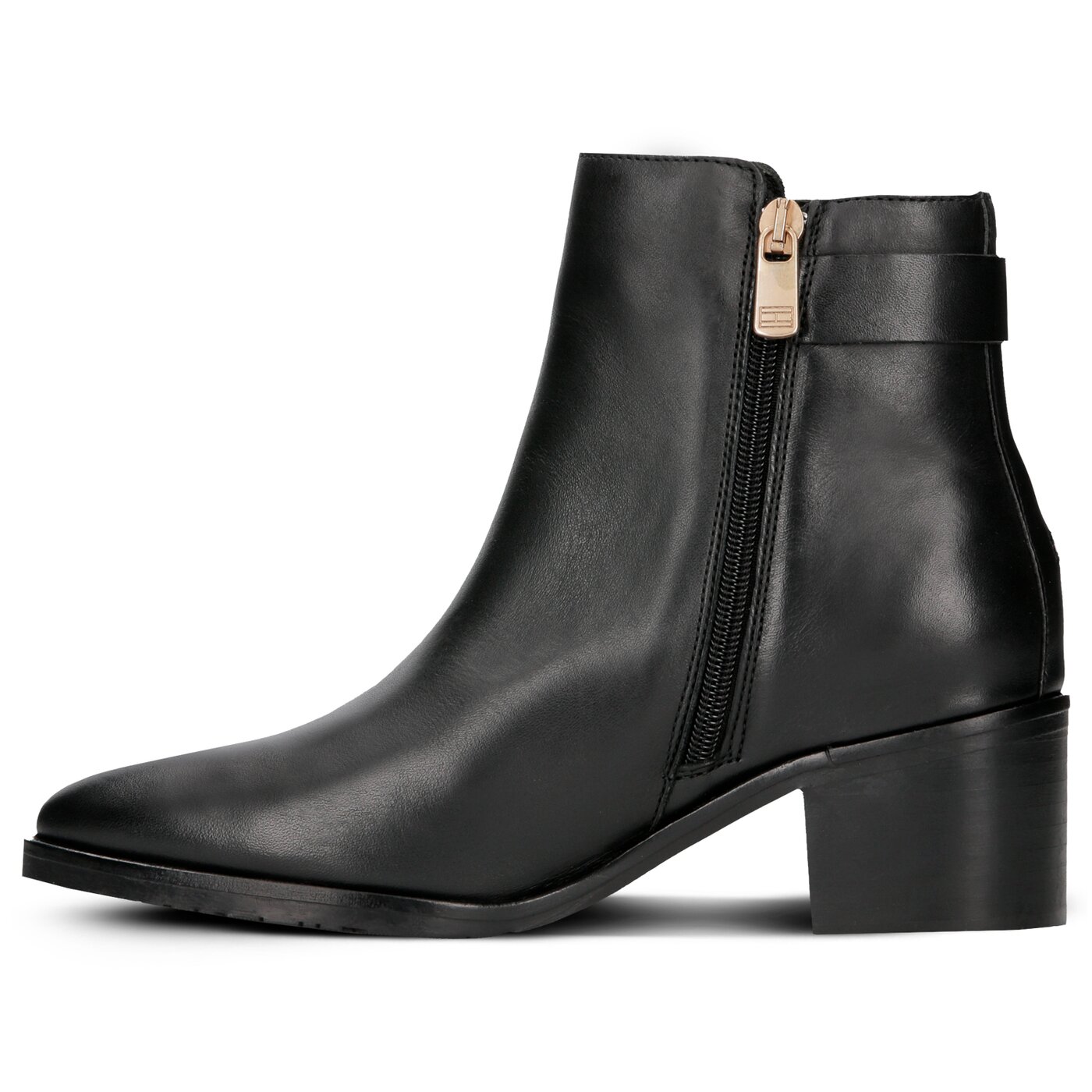 Damskie botki / sztyblety TOMMY HILFIGER TH BUCKLE MID HEEL BOOT LEATHER fw0fw03630990 kolor czarny