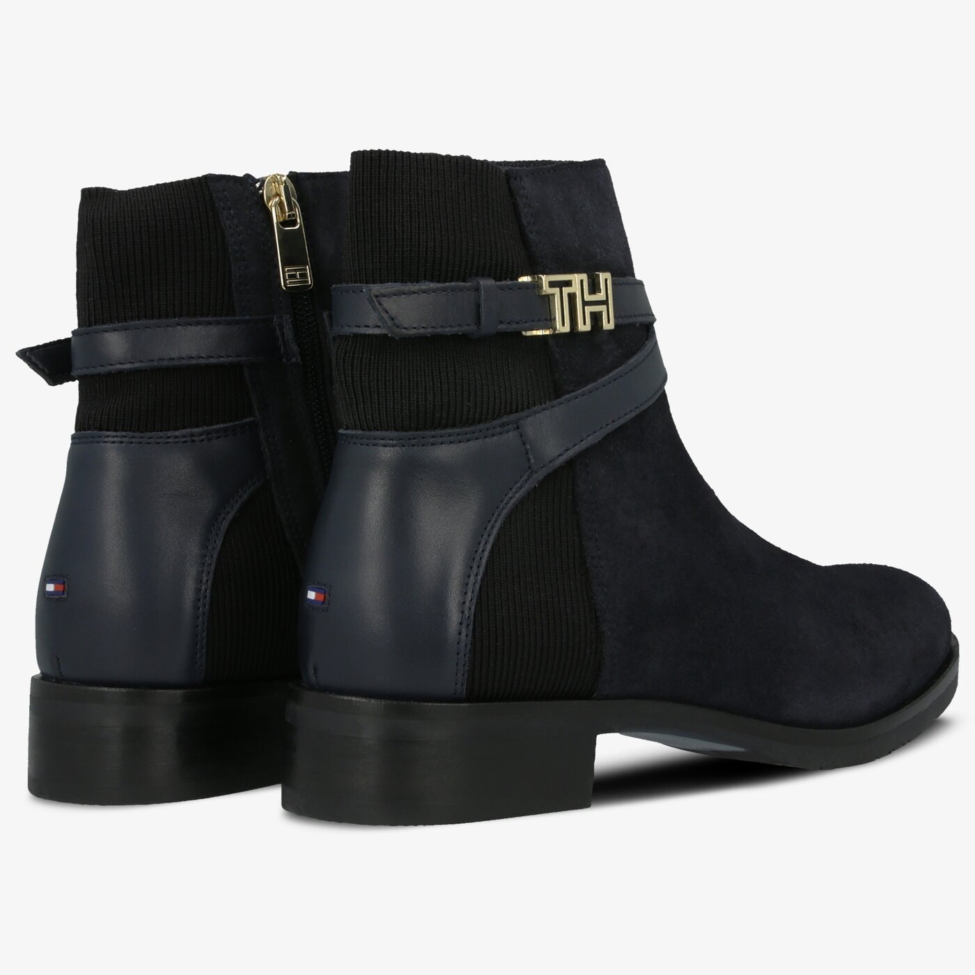 Damskie botki / sztyblety TOMMY HILFIGER TH HARDWARE SUEDE FLAT BOOTIE fw0fw04281403 kolor granatowy